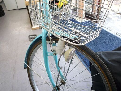 26インチ ６段変速 自転車 カゴ ライト カギ  荷台 ママチャリ 水色