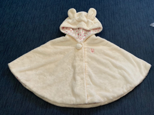 【美品】ミキハウス うさぎ耳付き ポンチョ☆フリーサイズ