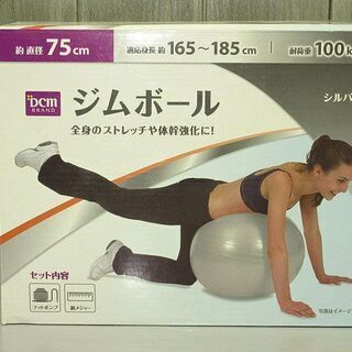 【在庫処分セール・値下げしました】stp-0442　ジムボール　バランスボール　75㎝　シルバー　フットポンプ付き　説明書付き　ヨガボール　フィットネスボール　椅子　体幹強化　空気入れ　体幹　健康器具　宅トレ　トレーニング　ストレッチ　バランス　インナーマッスル　エクササイズ　ダイエット　DCMの画像