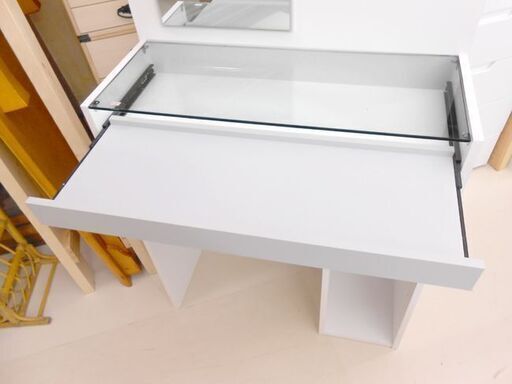 幅81cm ドレッサー 収納付き ガラス天板 スライドテーブル テットフォニー 鏡台 化粧台 厚別店