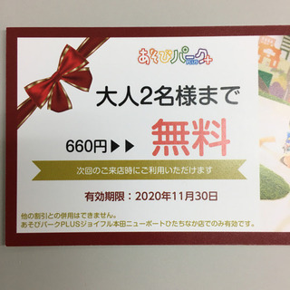 【大人2名入場無料チケット】あそびパークPLUS  ジョイフル本田ニューポートひたちなか店の画像
