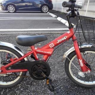 中古子供自転車１１９３　ジープ　前後タイヤ新品！　ジープ　１６インチ　ギヤなし　 身長１０２㎝から　補助輪取り付け１１００円