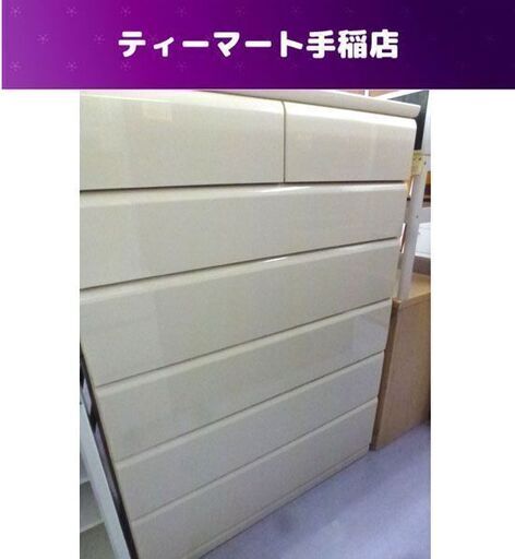白エナメル 6段チェスト レール付きタンス 幅104.5cm 引出し収納 衣類収納 箪笥