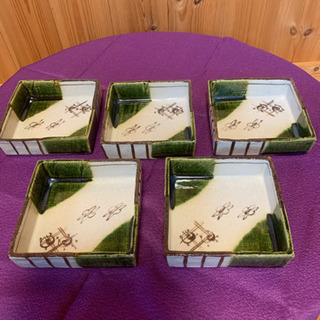 織部焼　角皿5個組の画像