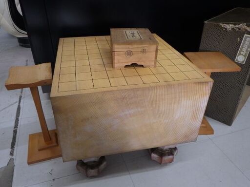 将棋盤 5寸5分　武内王将堂製　本ツゲ駒　黄楊　駒台　セット