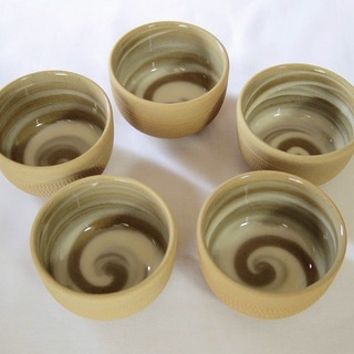 お茶にも日本酒にも使える【美品】越前焼 淡竹窯 湯呑み5点セット