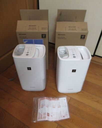 世田谷区近辺配送可能　美品　2019年発売　 2台セット（ばら売り可：7000円）　箱あり。　シャープ　HV-J75-W ハイブリッド式加湿器 プラズマクラスター7000搭載 ハイパワータイプ　プレミアムホワイト 上部給水 大型 ～21畳対応　清潔設計