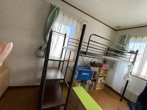 階段付　ロフトベッド　パイプベッド