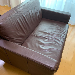 【譲ります】無印良品レザーソファ　1.5シーターの画像