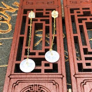 ピアス 平安扣 本翡翠 氷ヒスイ パープル 縁起物 誕生日プレゼント 鑑別書有の画像