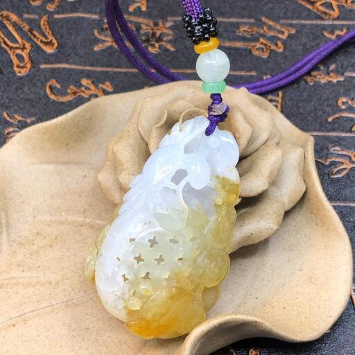 福袋 ネックレス 蟹 本翡翠 氷ヒスイ 黄色 誕生日プレゼント 金運アップ 本物保証