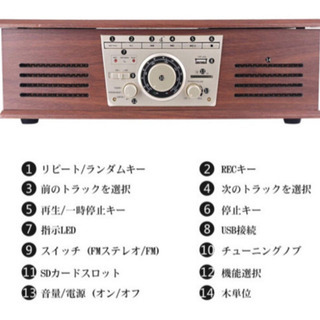 【新品未使用】レコードプレーヤー Bluetooth スピーカー内蔵 USB端子 ステレオ スピーカー内蔵 ヘッドホン Bluetooth対応 RCA入力端子 (ブラウン) ①の画像
