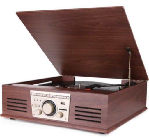 【新品未使用】レコードプレーヤー Bluetooth スピーカー内蔵 USB端子 ステレオ スピーカー内蔵 ヘッドホン Bluetooth対応 RCA入力端子 (ブラウン) ①