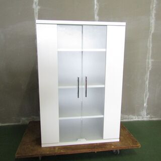 N1707・ 両開き ガラス扉 キャビネット 4段 収納家具 ホ...