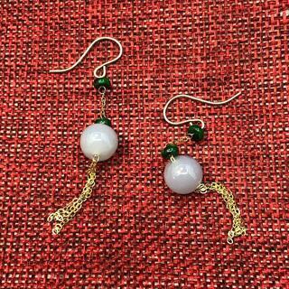 ピアス イヤリング ミャンマー産 本翡翠 氷ヒスイ ラベンダー色 18k 鑑別書の画像