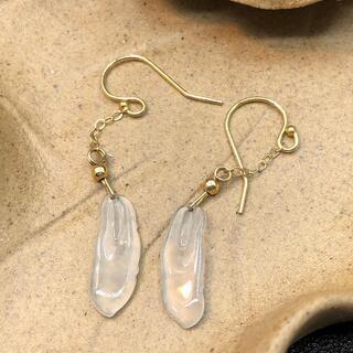 ピアス フェザー 本翡翠 氷ヒスイ 透明色 誕生日プレゼント 手作り 鑑別書有の画像