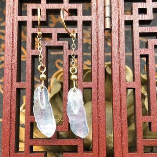 ピアス フェザー 本翡翠 氷ヒスイ 透明色 誕生日プレゼント 手...