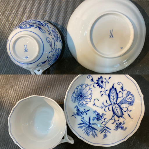 ★値下げしました★【愛品倶楽部柏店】Meissen ﾏｲｾﾝ ﾌﾞﾙｰｵﾆｵﾝｼﾘｰｽﾞ ｶｯﾌﾟ&ｿｰｻｰ 6客set 箱無【管理N