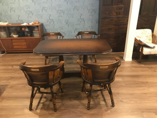 アンチーク　ダイニング５点セット　飛騨産業　キツツキ