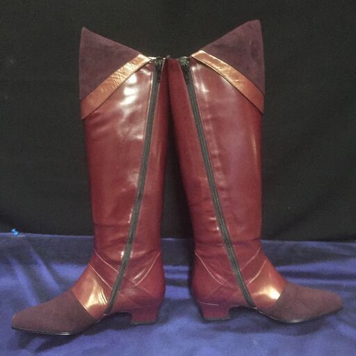 【新品】ランバン LANVIN ロングブーツ サイズ6 24.0cm レザー ボルドー 赤 レディース 靴