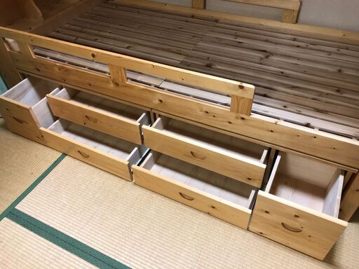 ラッキーベッド 二段ベッド 収納付 階段式 2段ベッド 宮付 LED照明付 耐荷重 500kg フィンランドパイン材 中古品