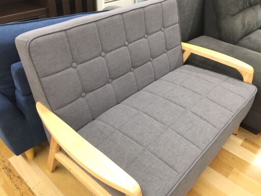 2人掛けソファー　ナチュラル×グレー【トレファク岸和田店】