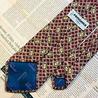 レノマ ネクタイ renoma  シルク100% ワインレッド ドット柄 高級の画像