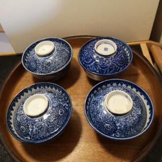 骨董品！染め付け蓋付き茶碗4客！