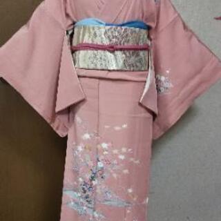 👘 正絹 付下げ 友禅染 ★ 四季花 柄入り共ハッ掛が素敵！未着用品
