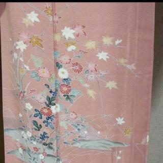 👘 正絹 付下げ 友禅染 ★ 四季花 柄入り共ハッ掛が素敵！未着用品の画像