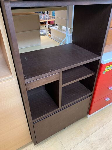 カリモク キャスター付き マルチラック 引き出し付 棚 ラック 木製 ブラウン　買取帝国朝霞店