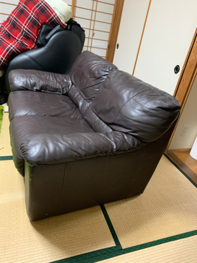 購入20万円！高級レザー 2人用ソファ  オール本革レザー 茶 ブラウン