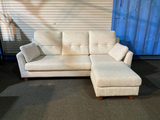 NDstyle カウチソファ ソファ オットマン付き ファブリック オフホワイト系 中古品