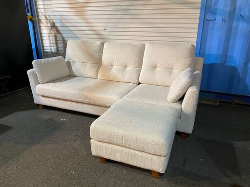 NDstyle カウチソファ ソファ オットマン付き ファブリック オフホワイト系 中古品