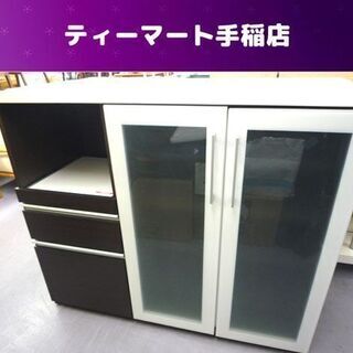 ニトリ キッチンミドルボード 幅120cm レンジ台 食器棚 鏡面白