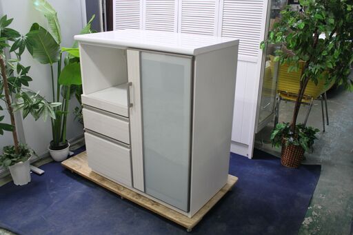 R2236) ニトリ 中古 カウンターポスティア90 ホワイト キッチンカウンター 2017年製! 食器棚 店頭取引大歓迎♪