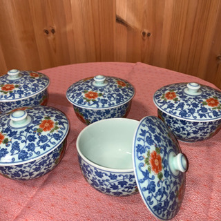 有田焼　清秀牡丹　蓋付き茶器5客　未使用品