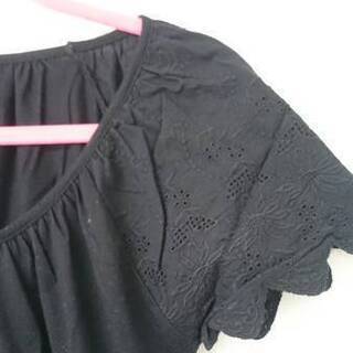 *美品*シンシア*袖&裾レース*ブラックTシャツ*Mサイズの画像