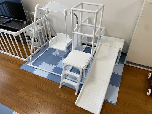 子ども用室内ジム【おりたたみロングスロープ キッズパーク】☆ネット決済 折りたたみ可能/ブランコ/すべり台/ジャングルジム