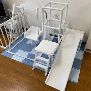 子ども用室内ジム【おりたたみロングスロープ キッズパーク】☆ネット決済 折りたたみ可能/ブランコ/すべり台/ジャングルジム