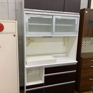 株式会社　長　カップボード　ダークブラウン×ホワイト　※キズ・ヨ...
