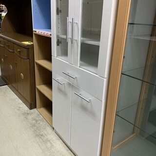 ミニ食器棚 幅60cm 木製 省スペース ホワイト カップボード...