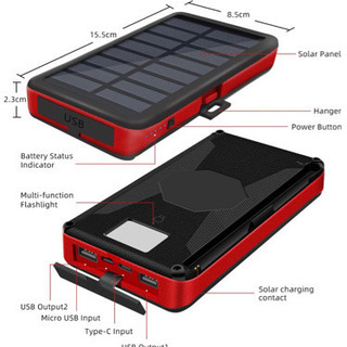 【新品未使用】ソーラーチャージャー モバイルバッテリー 大容量 268000mAh 折り畳み式充電器 ４枚ソーラーパネル付き SOSモード 高輝度LEDライト搭載 太陽光とUSBケーブルで充電でき 地震/災害/旅行/出張など場合に大活躍の画像