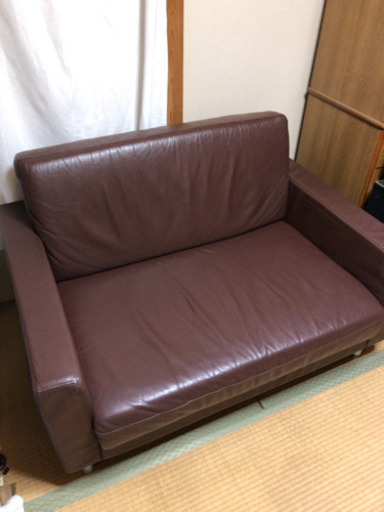 値下げ☆大特価 無印 1.5シーター レザーソファ クリーニング済み 近場配送無料☆