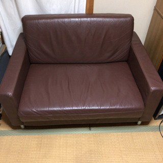 値下げ☆大特価 無印 1.5シーター レザーソファ クリーニング済み 近場配送無料☆の画像