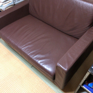 値下げ☆大特価 無印 1.5シーター レザーソファ クリーニング済み 近場配送無料☆の画像