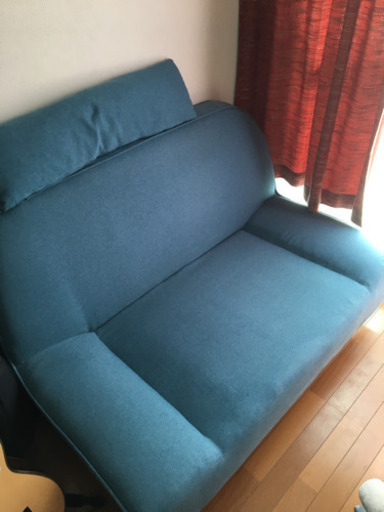 ソファ　ブルー　オットマン付き