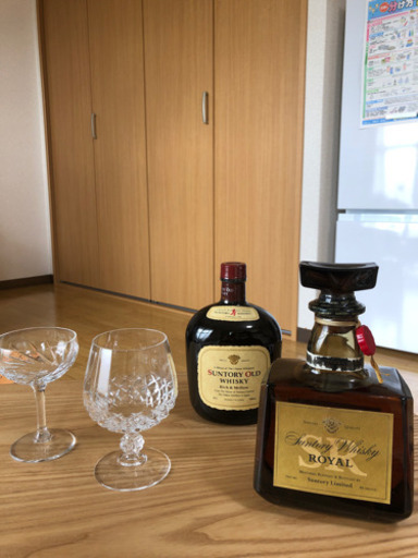 古酒　サントリーウイスキー　二本セット　ガラスグラスセット