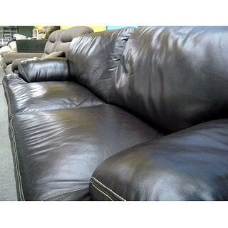 札幌 3人掛けソファ 本革 ビンテージ風 幅205㎝ ダークブラウン こげ茶