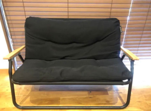 お買い得2脚セット！キャンプ ブラック2人用ベンチ＋クッション付